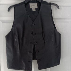 Jacqueline Ferrar Black 100% Genuine Leather Vest Size Medium Biker